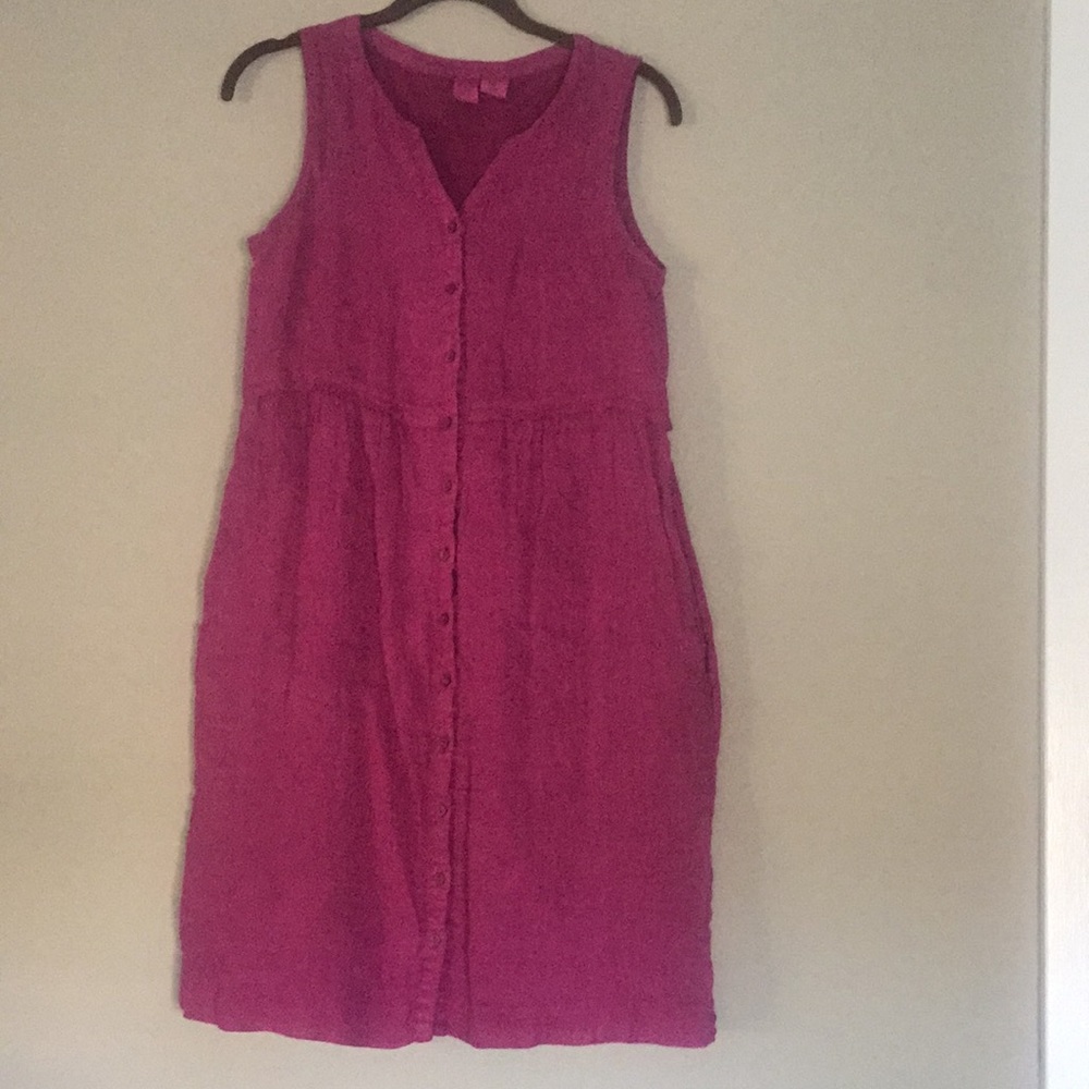 Artisan*NY fuchsia Linen sleeveless button dress